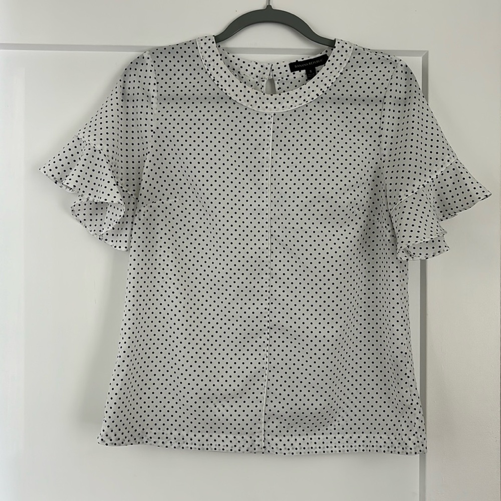Polka dot flutter sleeve blouse